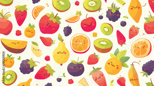 Colorful seamless pattern with funny ripe fresh tro