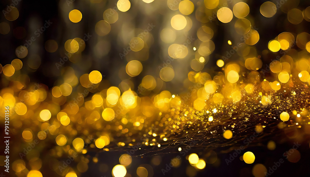 Sparkling golden light. Gold glitter with a blurred background. texture.