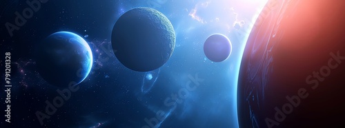 Formation of habitable worlds, dynamic animation, evolving planets, deep space background, 