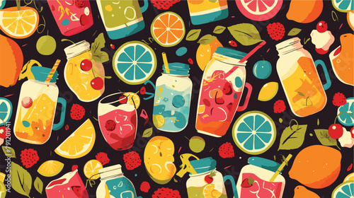 Colorful seamless pattern with refreshing soft drin photo