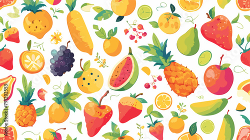 Colorful seamless pattern with tasty sweet fresh ju photo