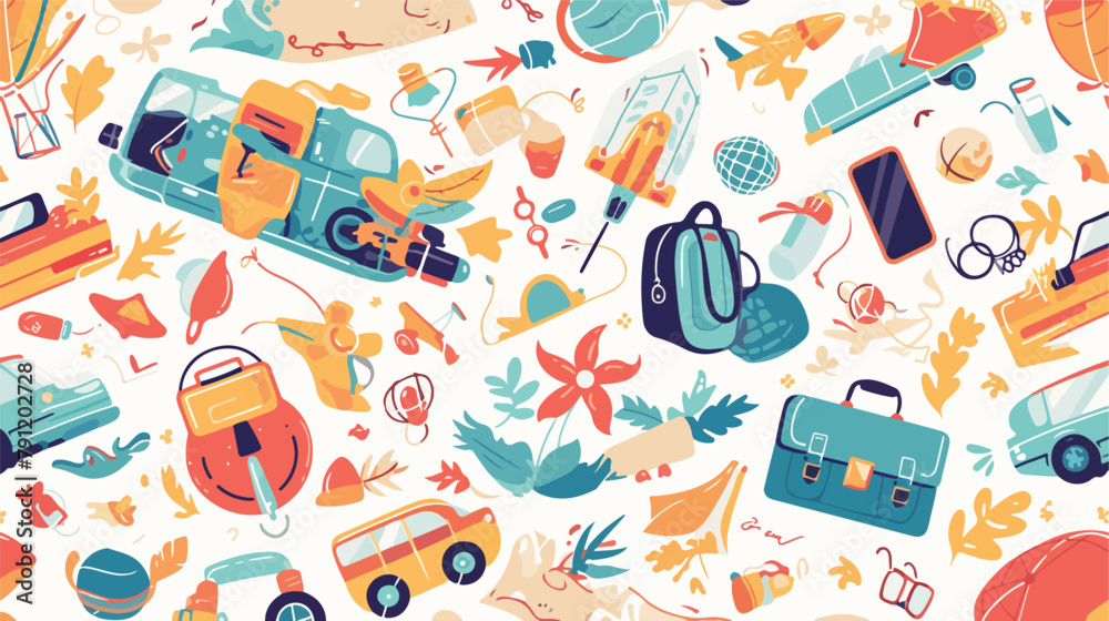 Colorful seamless pattern with transports touristic