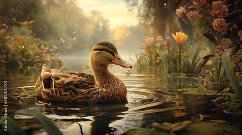 ducks on a wide lake photo