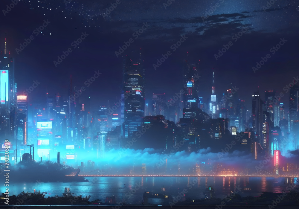 Cyberpunk city from scrapyard view Cyberpunk city from scrapyard view