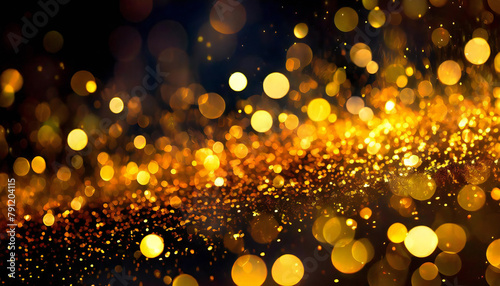 キラキラの金色の光。背景にボケ感のあるゴールドの輝き。テクスチャー。Sparkling golden light. Gold glitter with a blurred background. texture.