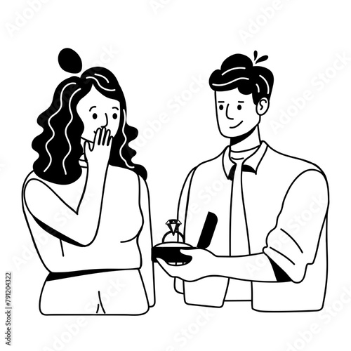 Grab this glyph icon of boy proposing girl 