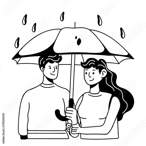 A captivating glyph icon of rain romance 