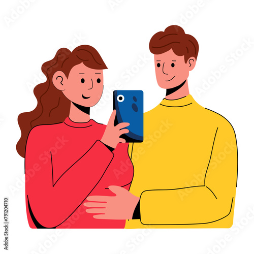 Couple selfie flat style icon is up for premium use 