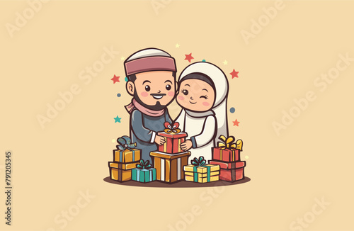 Cute Muslim women and men Mascot style logo design