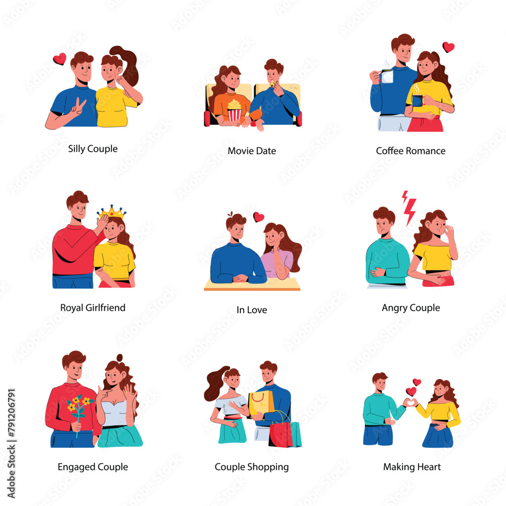 Modern Set of Love Partners Flat Icons 

