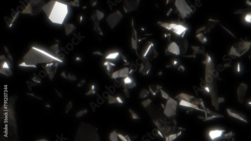 たくさんのガラスの欠片がゆっくり回転している映像Image of many pieces of glass slowly rotating CG