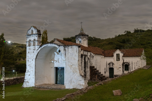 night photograph taken in 20 seconds long exposure of Cordoba landscape in Candonga, Argentina historic Jesuit church photo