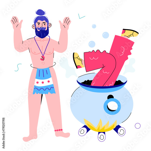 This doodle mini illustration showing cannibalism culture 