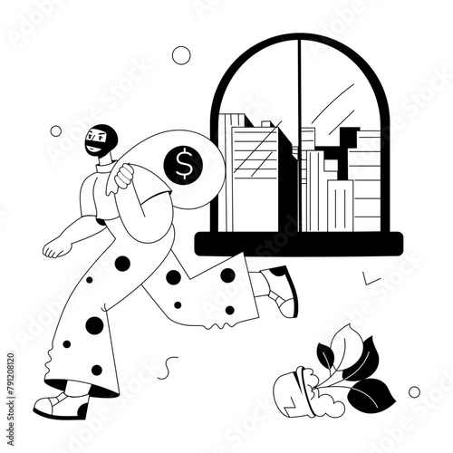 A hand drawn mini illustration of thief running 