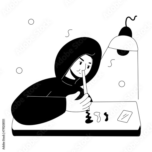 Boy taking drugs doodle mini illustration 