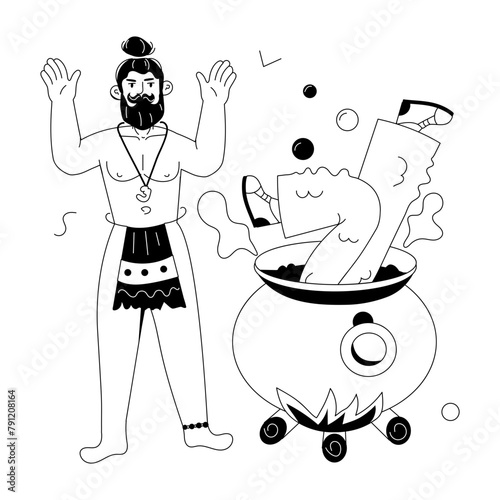 This doodle mini illustration showing cannibalism culture 