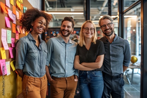 Portrait of a group of young business people standing together in a modern office