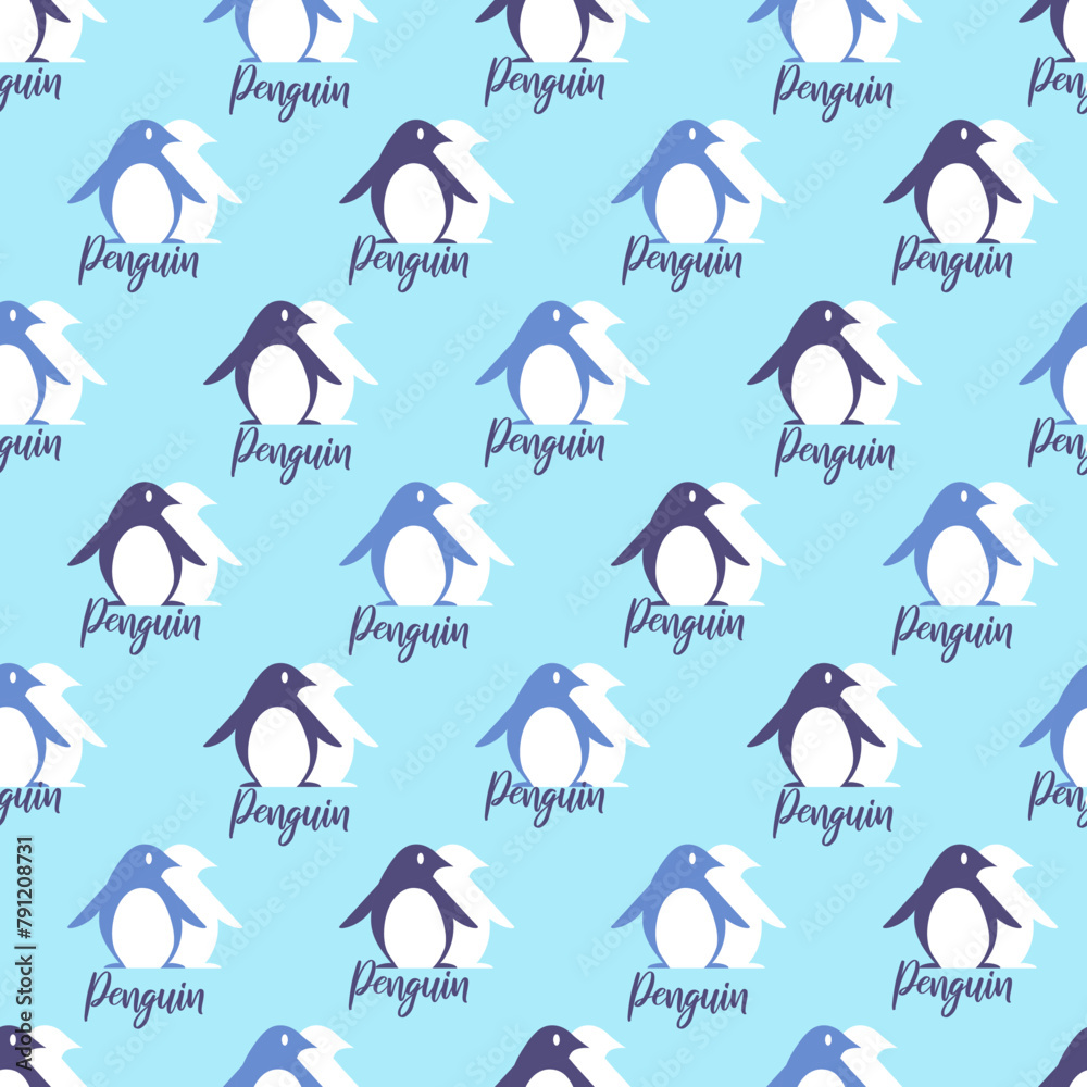 Obraz premium Arctic Wonders Blue Winter Penguins Vector Pattern