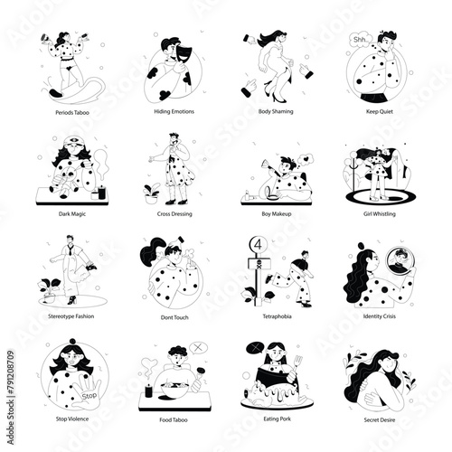 Pack of 16 Taboo Doodle Mini Illustrations 

