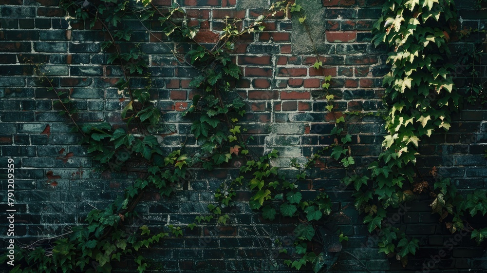 Fototapeta premium Ivy Clad Brick Wall in Urban Environment
