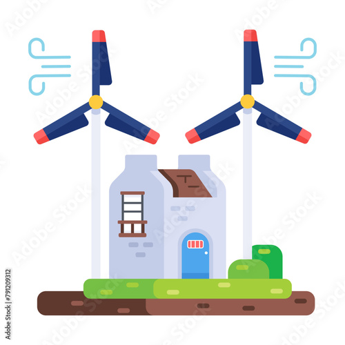 Trendy flat style icon of a rural house 