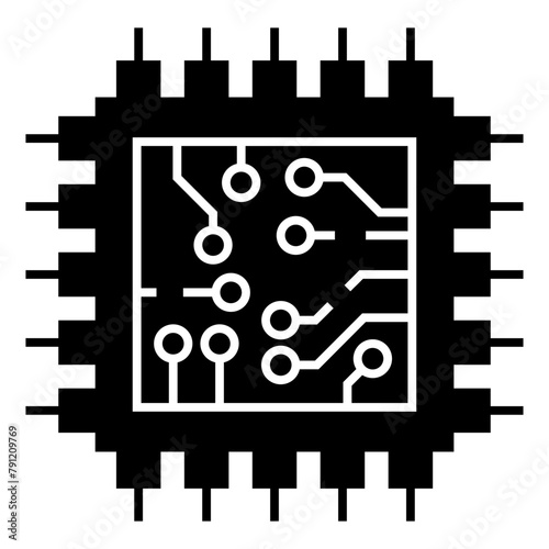Computer chip circuit board glyph icon for apps and websites