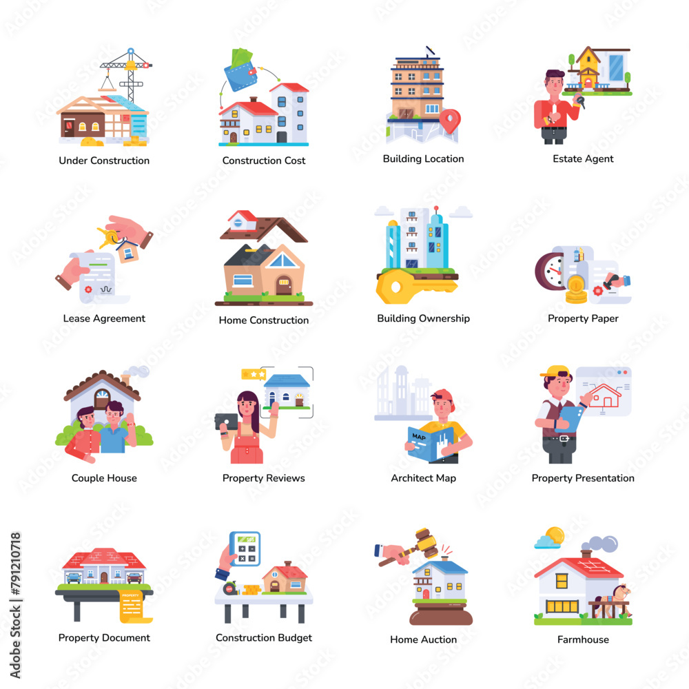 Modern Flat Icons Depicting Property Construction 


