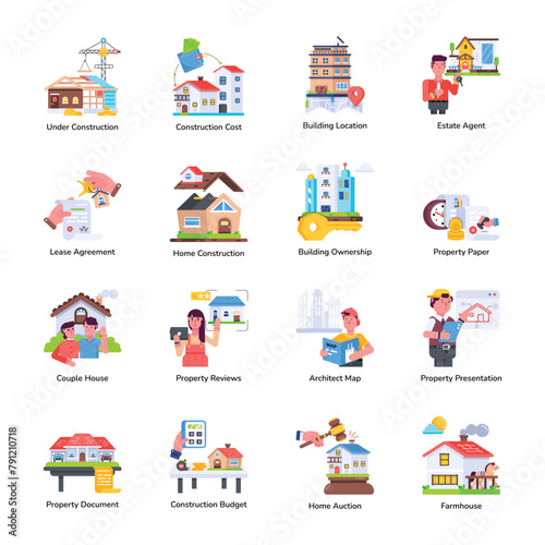 Modern Flat Icons Depicting Property Construction   