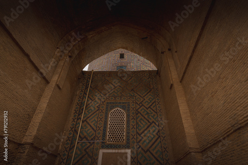 Inside the world-famous islamic architecture of Samarkand on Registan square photo