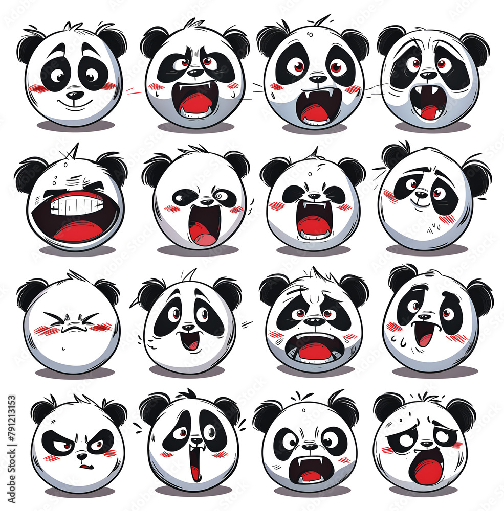 Cute panda emoticons on white background