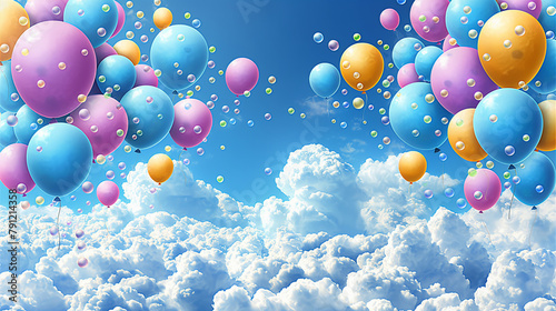 color balloons in the sky. holiday background.