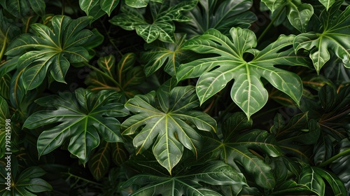 Leaves of Manihot esculenta display a mix of light and dark green hues photo