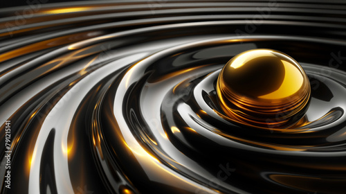 abstract background golden ball and black rings 3d wallpaper, modern business background  photo