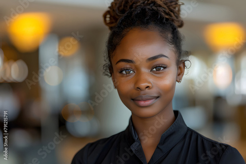 The receptionist stood with a sincere, confident smile in front of the hotel. It is the first thing that creates an impression on guests staying at this hotel which is the first basis of service work.
