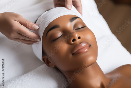 Portrait of a black woman in a spa