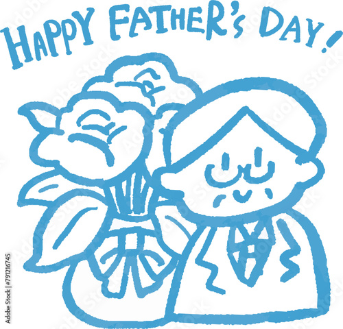 父の日　バラとお父さんの線画イラスト	