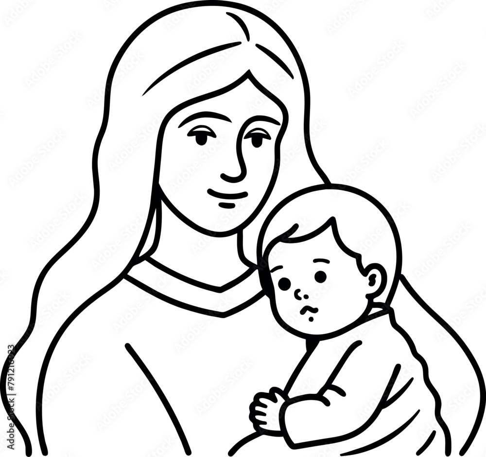 mother holding her baby in her arms, maternal, mother, maternity feeling, vector drawing, motherly mother holding her baby in her arms, maternal, mother, maternity feeling, vector drawing, motherly