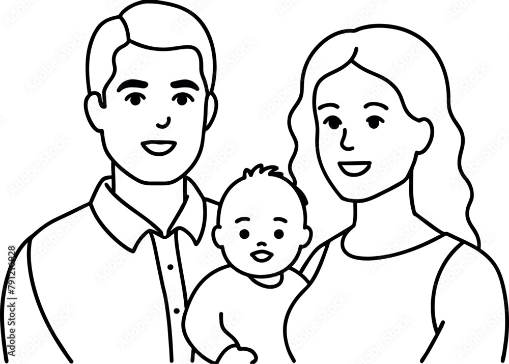 man and woman holding a baby in their arms, vector drawing, happy family man and woman holding a baby in their arms, vector drawing, happy family