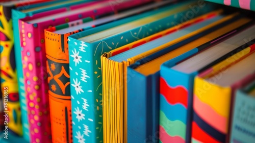 Closeup of a book cover featuring bold colorful graphics and a catchy title symbolizing the rise of YA fiction and its popularity a book club members of all ages. . photo