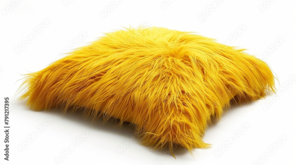 A sumptuous yellow eco fur pillow, radiating modern opulence on a clean, isolated background A sumptuous yellow eco fur pillow, radiating modern opulence on a clean, isolated background