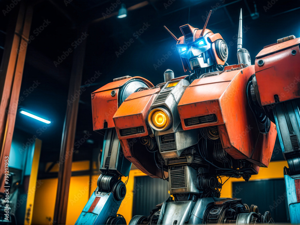 A big old robot in the garage. A big old robot in the garage.