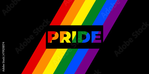 Colorful Pride Text on a Striped Rainbow Background Celebrating LGBTQ Identity. Abstract banner for Pride month. Vector illustration