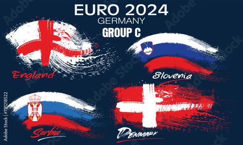 Participants of Group C of European football competition on sport background. painting the flag with brush strokes, group C of european football germany.zip photo