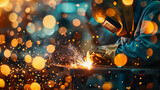 A man is working with a piece of metal, creating sparks and heat. Concept of hard work and dedication, as the man is focused on his task. The sparks and heat also suggest that the work is intense