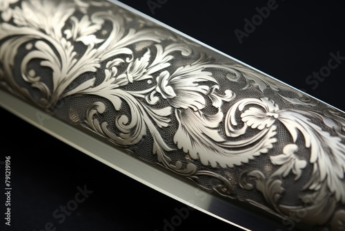 Etched Designs: Highlight the engraved designs on a blade or hilt. photo