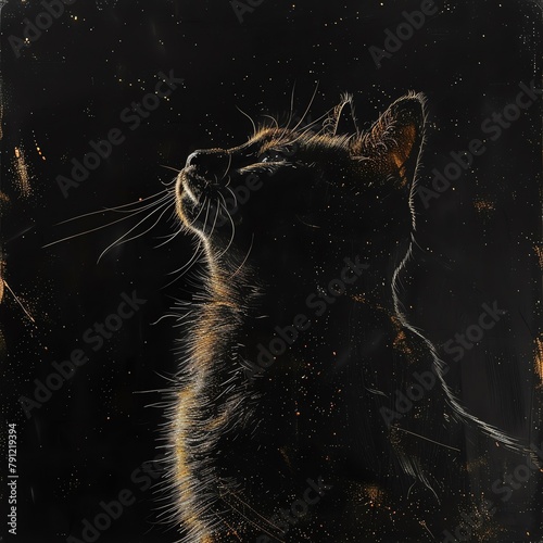 A serene cat enthroned in gold  reigning over a universe of black  rendered in breathtaking 4K HD detail  utterly noisefree 