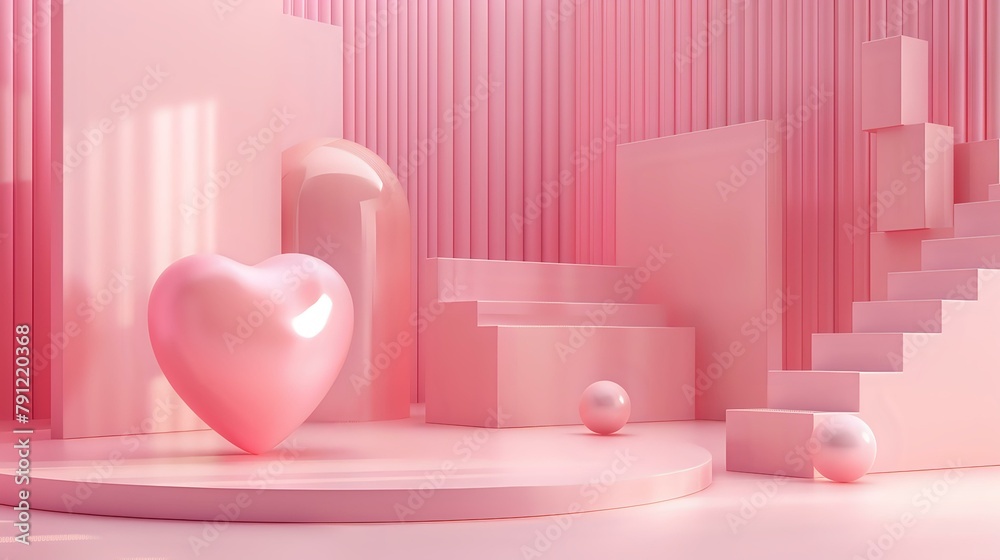 Pink Abstract Interior with Oversized Heart Structure