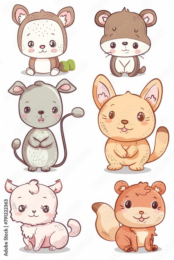 many vectors of cute kawaii baby animals, white background many vectors of cute kawaii baby animals, white background