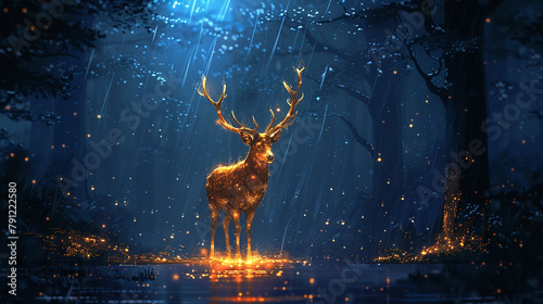 illustration of a deer in the rain flat style