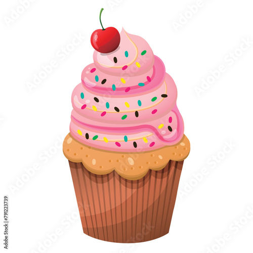 Delicious cupcake with rainbow jimmies photo